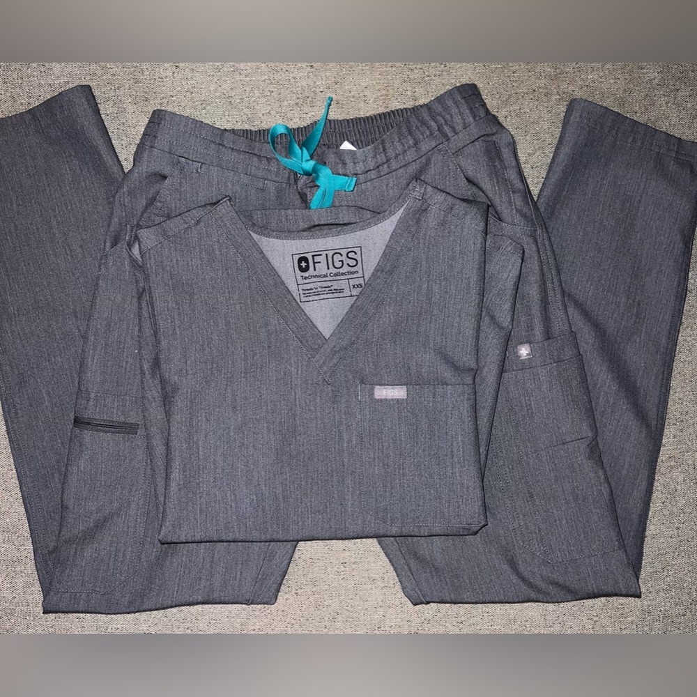 Figs Gray Technical Collection Scrub Set W/ Teal Tie … Gem